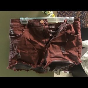 Burgundy jean shorts